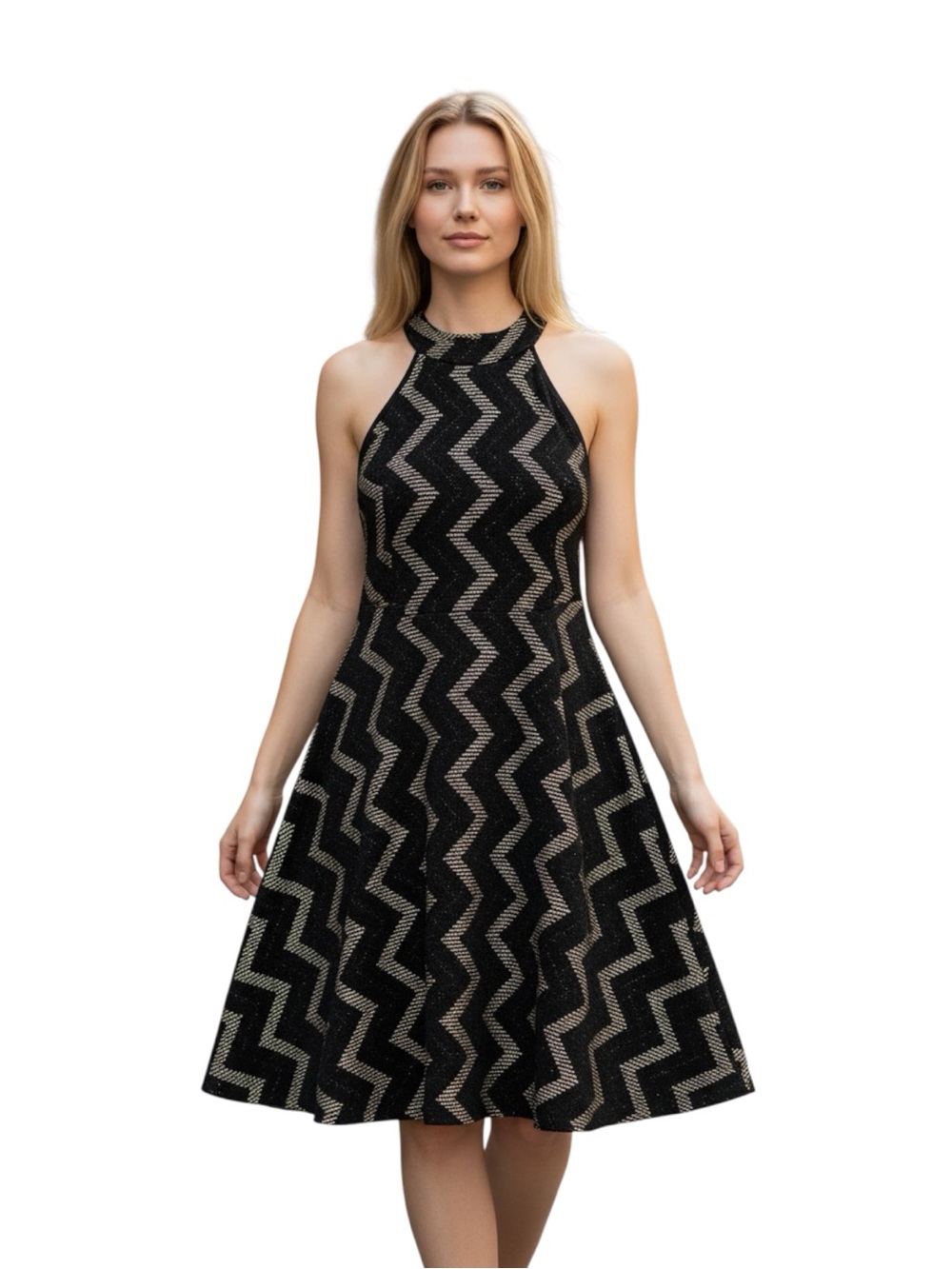 Cherish Black and Gold Zigzag A-Line Cocktail Dress Size‎ Small